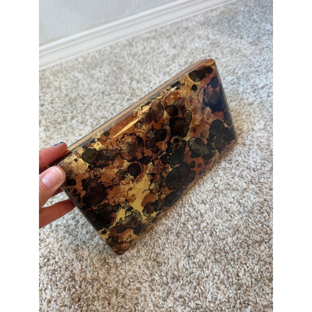 Mele Vintage Travel Jewelry Box Case Gold Tortoiseshell Abstract Splatter MCM - Picture 6 of 8